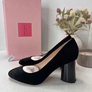 Kate Spade Sybil Chunky Heel Velvet Pump Black S8351005 Women 8M NWB FLAW